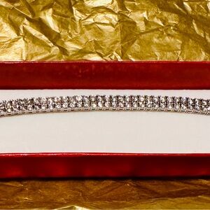 Vintage 925 Silver Double Strand Cubic Zirconia Tennis Bracelet w safety latch